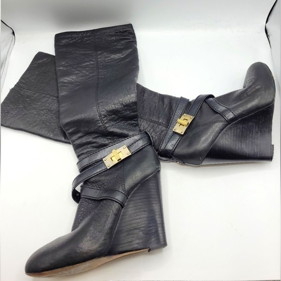 BCBGMAXAZRIA Ma-Remy Knee High Black Lamb Leather Wedge Boots Size 8.5 - Picture 10 of 16
